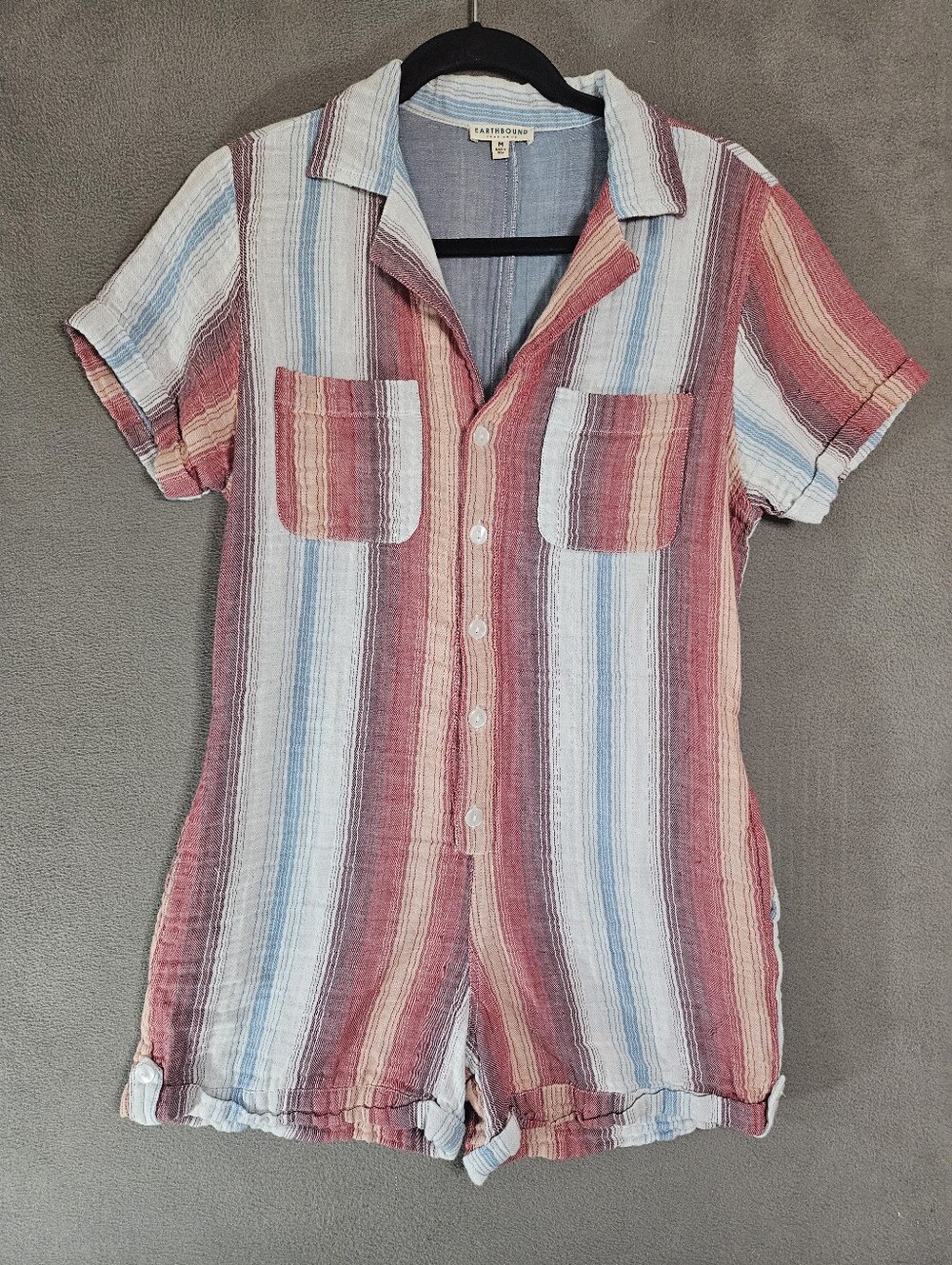 Earthbound Trading Womens Medium Romper One-Piece Boho Multicolor Striped